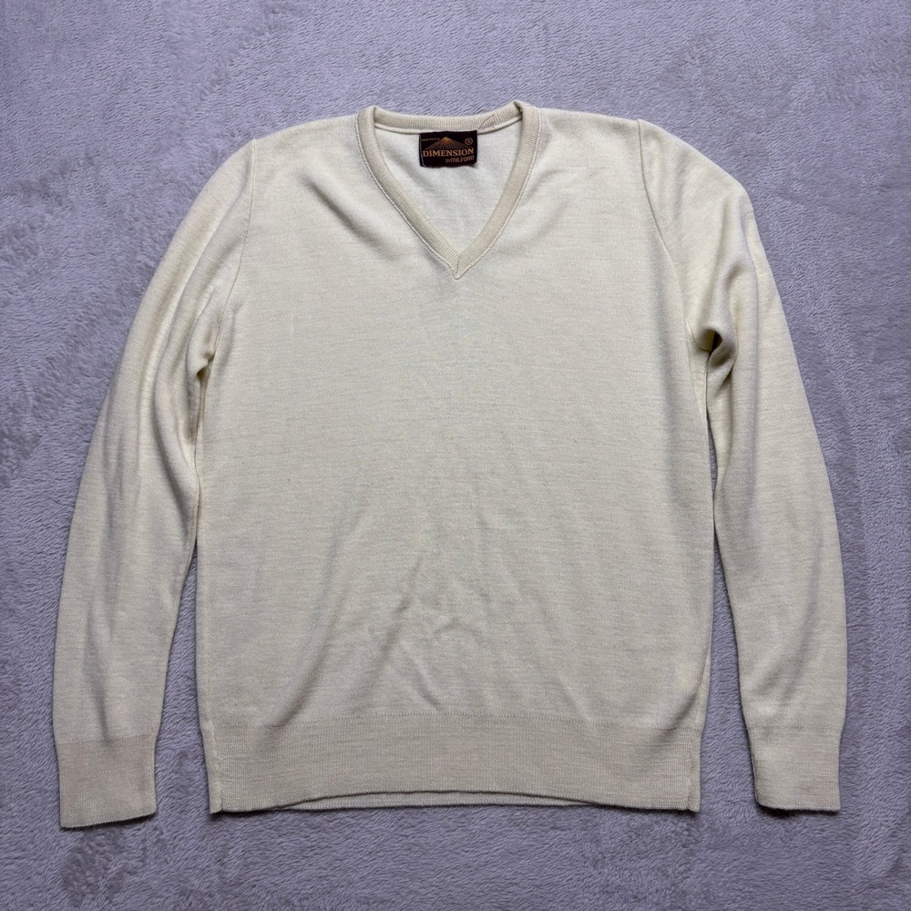 VTG Dimension by Milford Mens S V-Neck Sweater Made in USA Virgin Acrylic Yellow